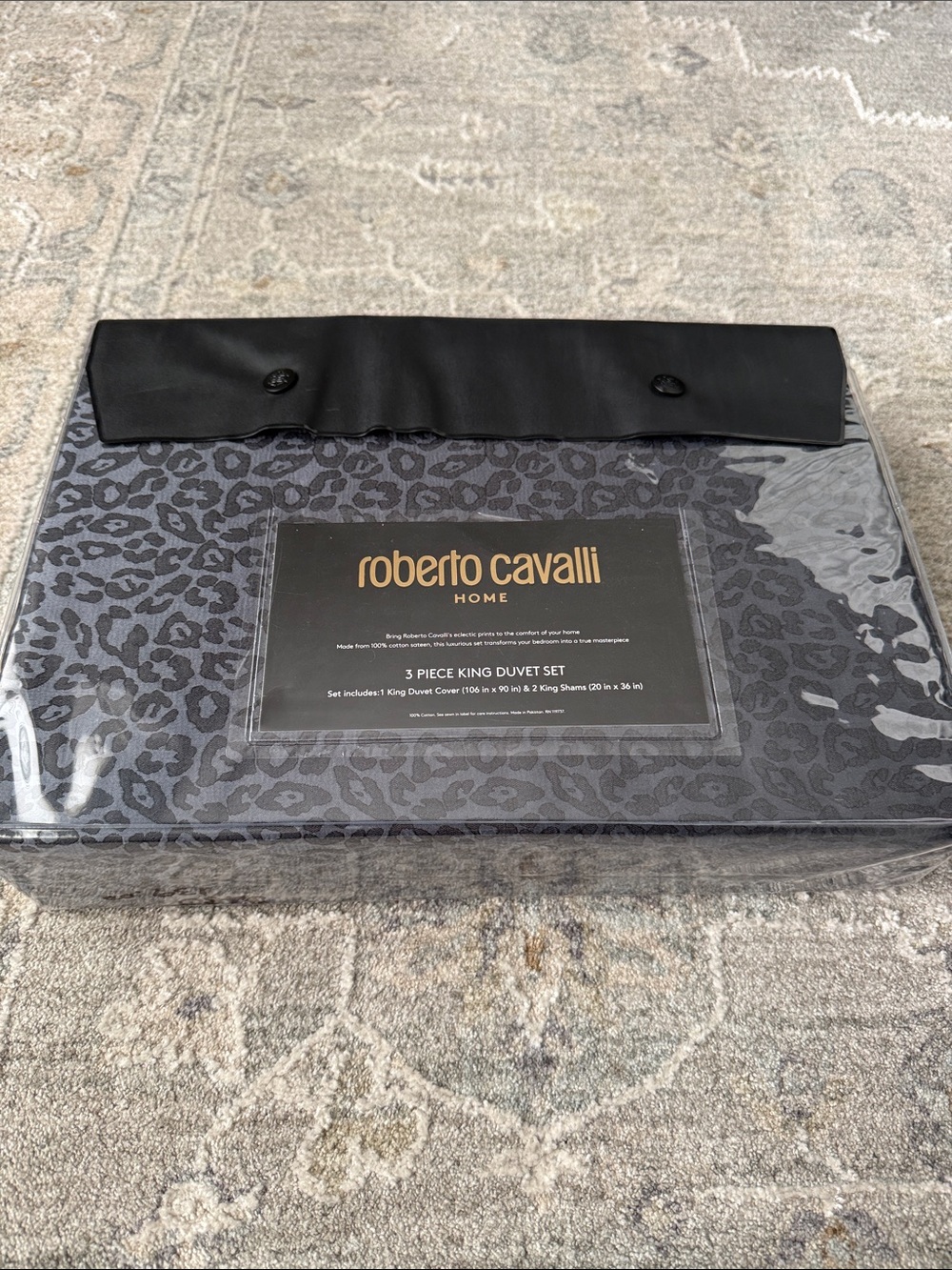 NWT Roberto Cavalli Home 3-Piece King Duvet Set - Black Leopard Print